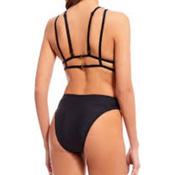 Floral Embroidered Black One Piece Plunge swimsuit SZ L NWT - Picture 2 of 8